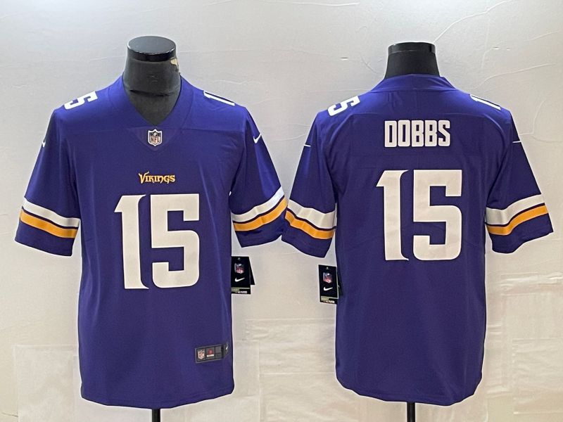 Men Minnesota Vikings #15 Dobbs Purple 2023 Nike Vapor Limited NFL Jersey